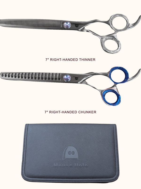 Beagle 7-inch right-handed thinner and chunker scissors with a black four-scissor case